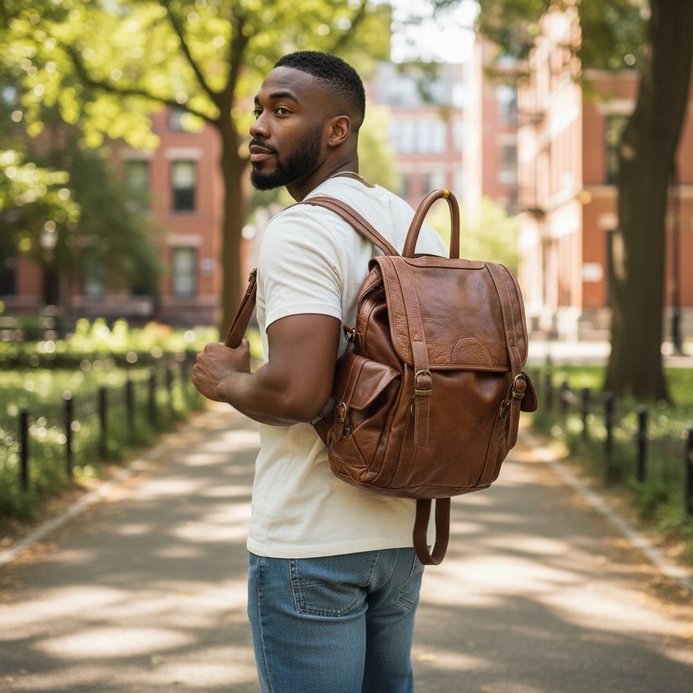 Stylish Brown Leather Messenger Bag